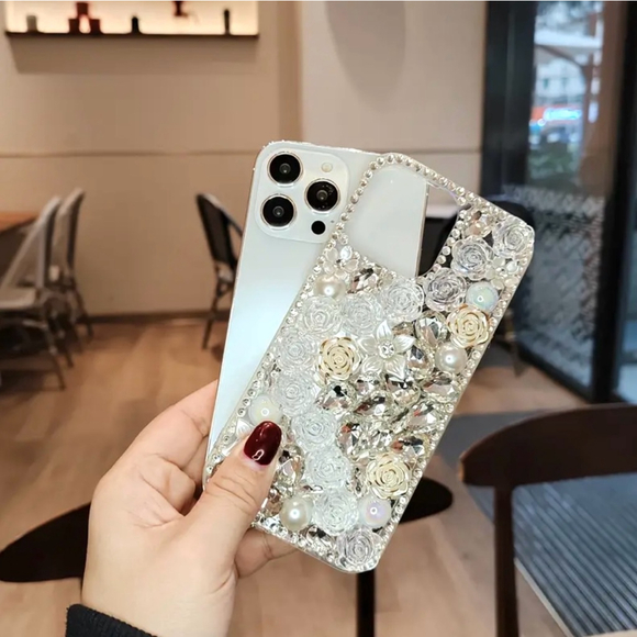 Bling Crystal Floral Pearl iPhone 14 Pro Max Case - Picture 5 of 5